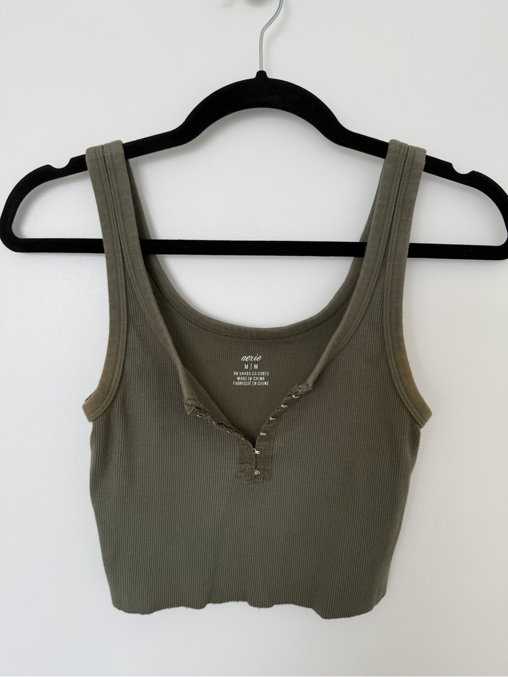 aerie Olive Ribbed Henley Tank Top